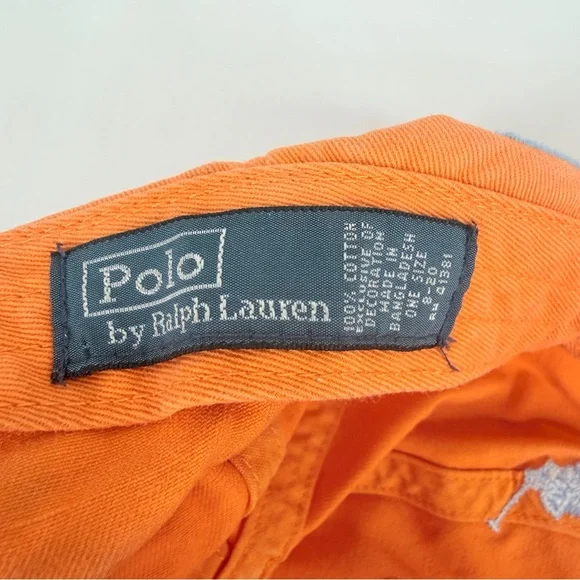 POLO Ralph Lauren Orange 100% Cotton Adjustable Hat Cap - Picture 12 of 14